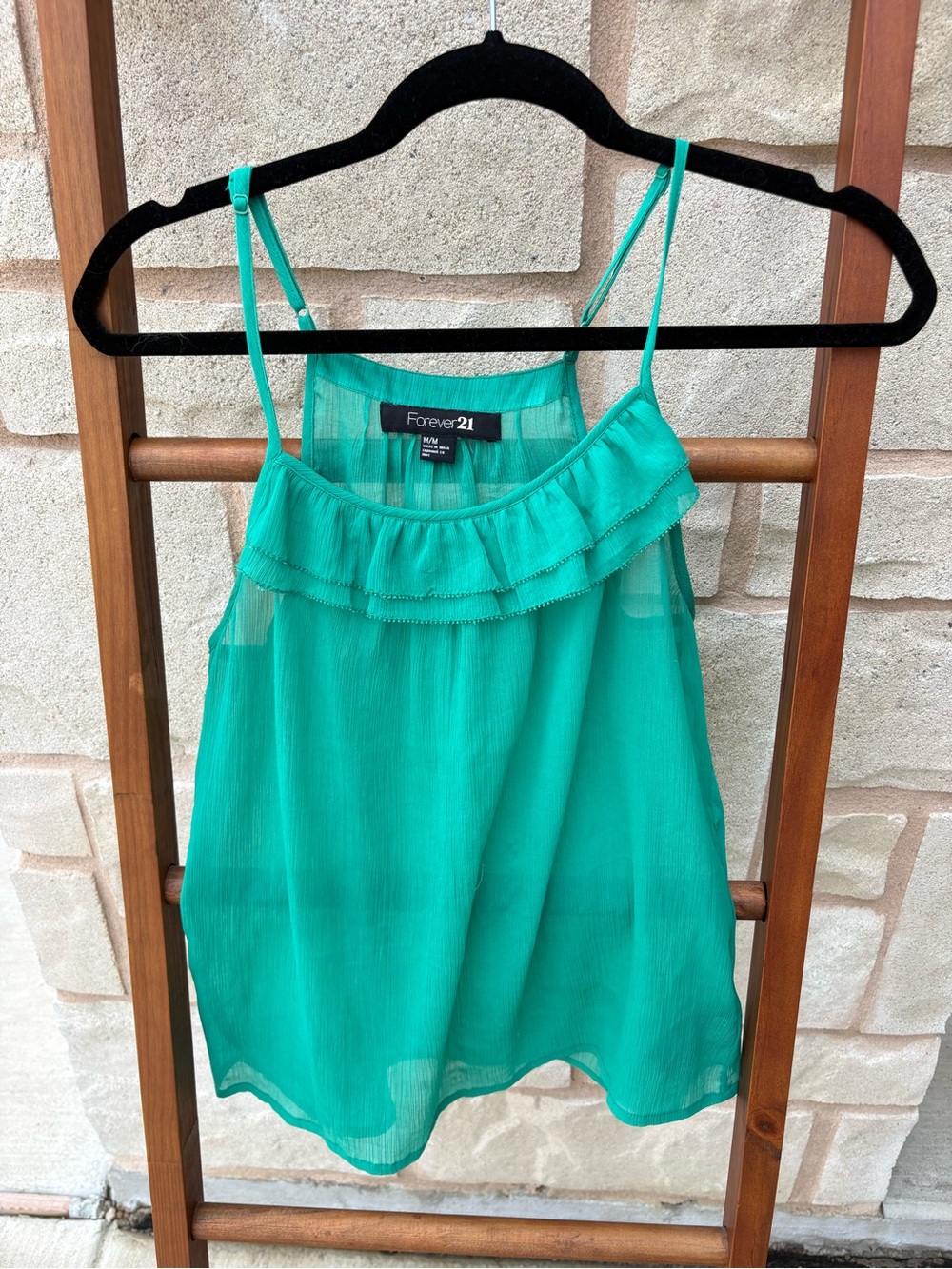 Forever 21 Teal Ruffle-Trim Spaghetti Strap Camisole